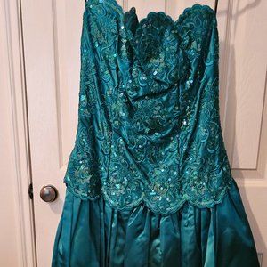 Vintage Jessica Mcclintock Gunne Sax Strapless Teal  Green Dress-Sequins-Satin